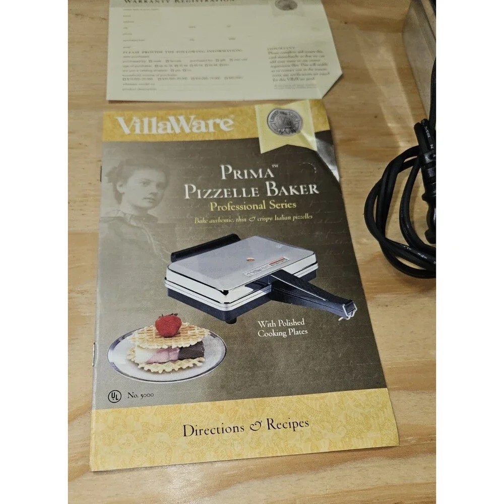 VillaWare 5000-NS Prima Pizzelle Baker Professional Series Model bake cook